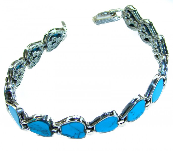 Fantastic inlay Turquoise Marcasite .925 Silver handmade double-sided Bracelet