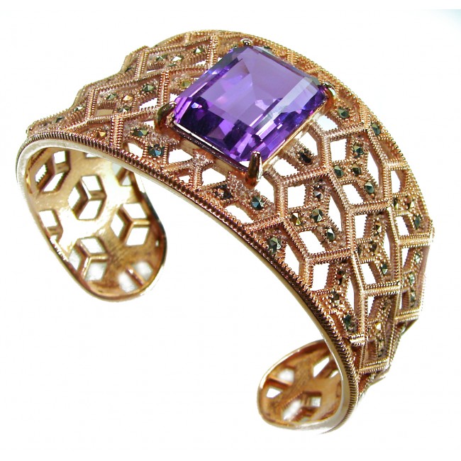 Vintage Treasure 18.5 carat Genuine Amethyst .925 Sterling Silver dipped in Rose Gold handcrafted Bracelet / Cuff