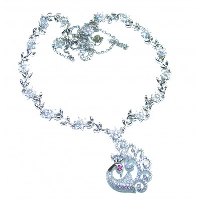 Graceful Swan shimmering White Topaz .925 Sterling Silver handcrafted necklace