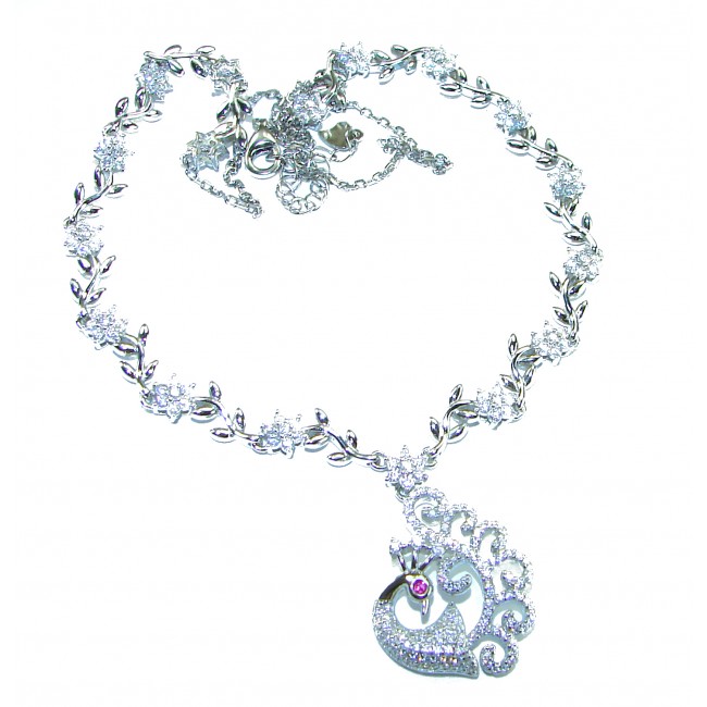 Graceful Swan shimmering White Topaz .925 Sterling Silver handcrafted necklace