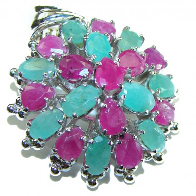 Circle of Life 22.2 carat authentic Ruby Emerald .925 Sterling Silver handmade Pendant