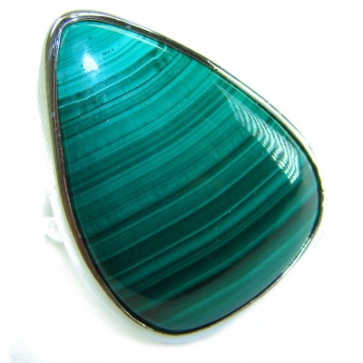 25.5 CARAT genuine Malachite .925 Sterling Silver handcrafted ring size 7 adjustable