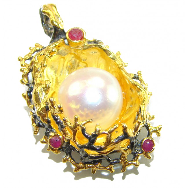 Precious genuine Pearl 14k Gold over .925 Sterling Silver handmade Pendant