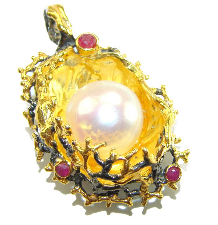 Precious genuine Pearl 14k Gold over .925 Sterling Silver handmade Pendant