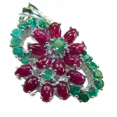 Magnificent Flower 17.5 carat Ruby Emerald .925 Sterling Silver handcrafted incredible Statement Pendant