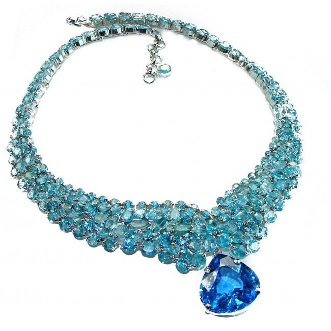 Caribbean Treasure 245.5 carat London Blue Topaz .925 Sterling Silver handmade Large Statement necklace
