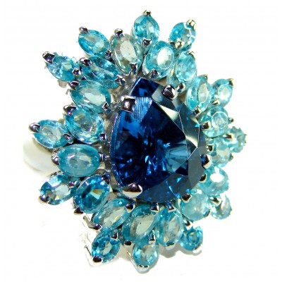 Caribbean Treasure 45.5 carat Swiss Blue Topaz .925 Sterling Silver handmade Large Statement Ring size 7