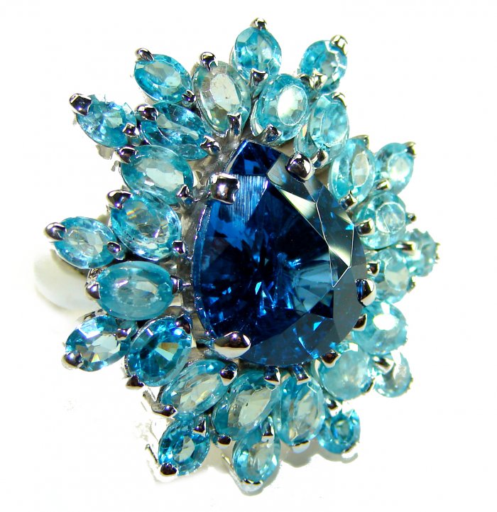 Caribbean Treasure 45.5 carat Swiss Blue Topaz .925 Sterling Silver handmade Large Statement Ring size 7 - video