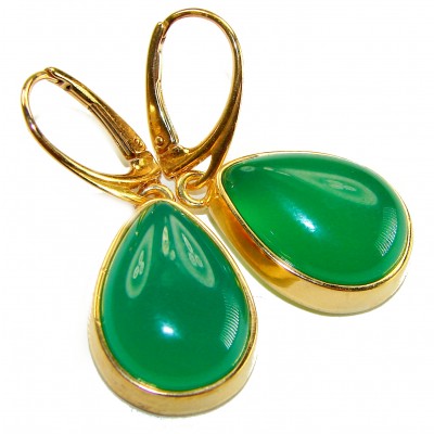 Unique genuine Jade 18K Gold over over .925 Sterling Silver handcrafted earrings