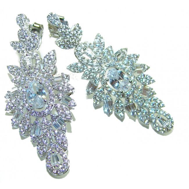 LUXURIUS 12.2 carat White Topaz .925 Sterling Silver handcrafted earrings