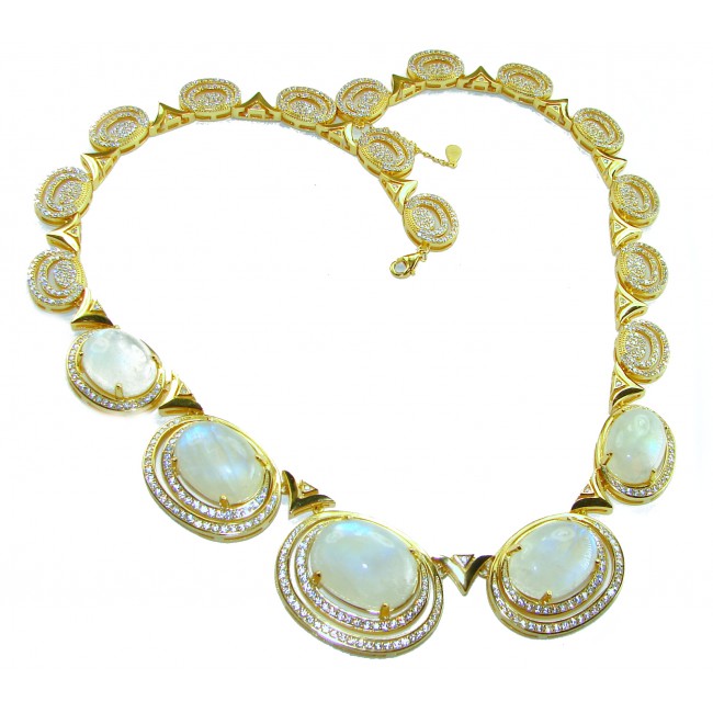 Moonlight Serenade authentic 32.5 carat Fire Moonstone 18K Gold over .925 Sterling Silver handcrafted necklace