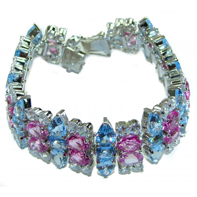 Tiffany - Magnificent 245.5 carat Pink Sapphire Swiss Blue Topaz .925 Sterling Silver handcrafted Heavy Bracelet