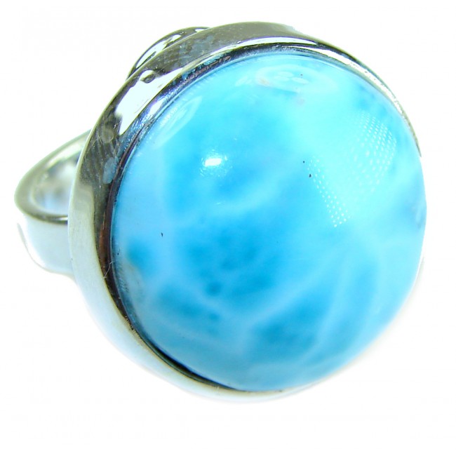 Caribbean Beauty 29.5 carat Genuine perfectly Blue Larimar .925 Sterling Silver handmade LARGE ring size 8 adjustable