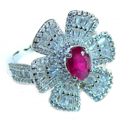 Art Deco - 6.8 carat Authentic Ruby .925 Sterling Silver Handcrafted Ring size 7 1/2