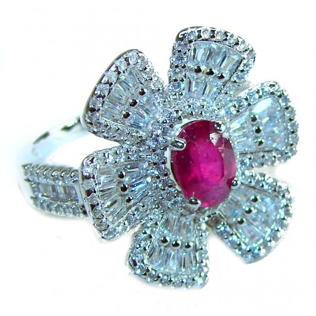 Art Deco - 6.8 carat Authentic Ruby .925 Sterling Silver Handcrafted Ring size 7 1/2