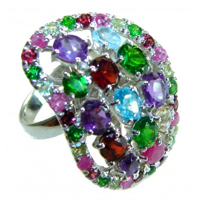 Fiesta Authentic 17.5 carat Multigem .925 Sterling Silver brilliantly handcrafted Large Ring size 8 3/4