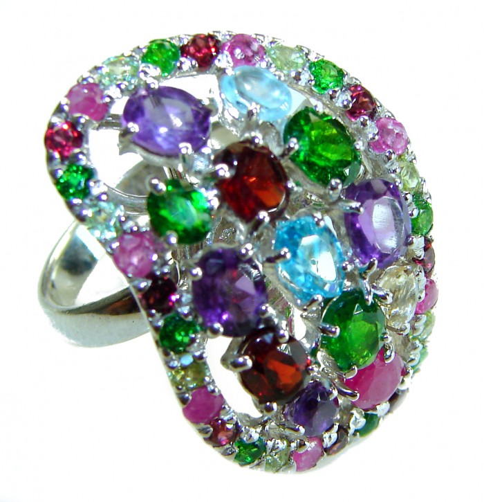 Fiesta Authentic 17.5 carat Multigem .925 Sterling Silver brilliantly handcrafted Large Ring size 8 3/4