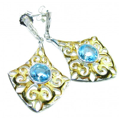 Pacifica 5.5 carat authentic Blue Topaz 18K Gold over .925 Sterling Silver Handcrafted Earrings