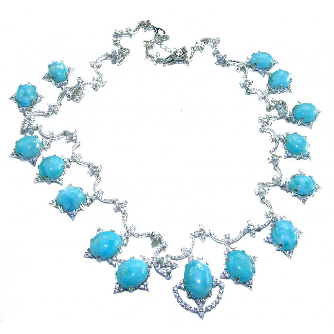 Caribbean Sky Genuine Blue Larimar 14K WHITE Gold over .925 Sterling Silver handmade Necklace