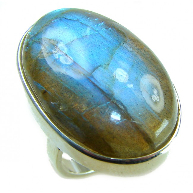Shimmering Natural Labradorite .925 Sterling Silver handcrafted Large ring size 8 adjustable