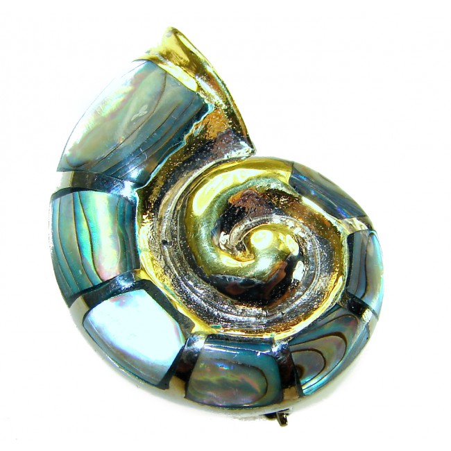 Gift of the Sea Natural Rainbow Abalone 18K Gold over .925 Sterling Silver handmade Pendant