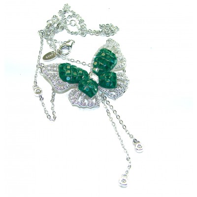 Precious Butterfly authentic 8.9 carat Colombian Emerald .925 Sterling Silver handcrafted Statement necklace