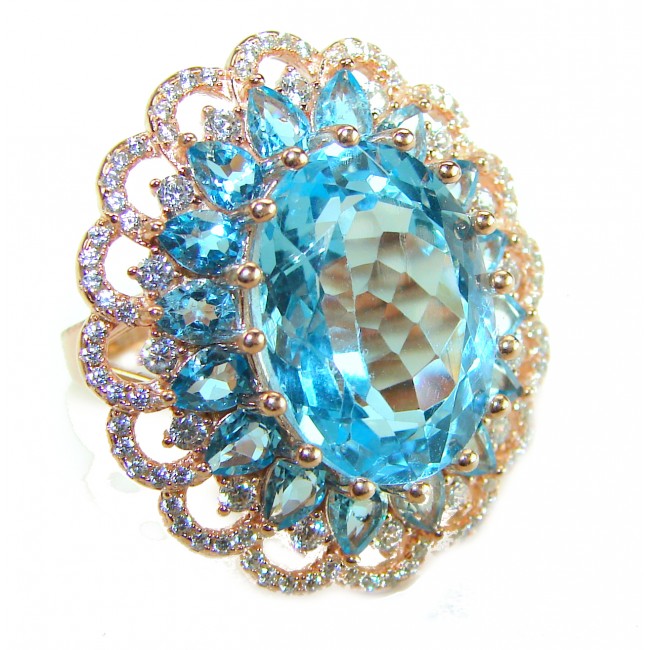 Endless Ocean Natural 14.4 carat Swiss Blue Topaz .925 Sterling Silver dipped in 18K Gold handmade Large Statement Ring size 6 1/4