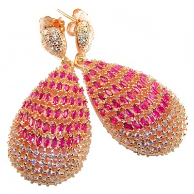 Magnificent Jewel - 17.5 carat natural Ruby 18K Rose Gold over .925 Sterling Silver handcrafted incredible earrings