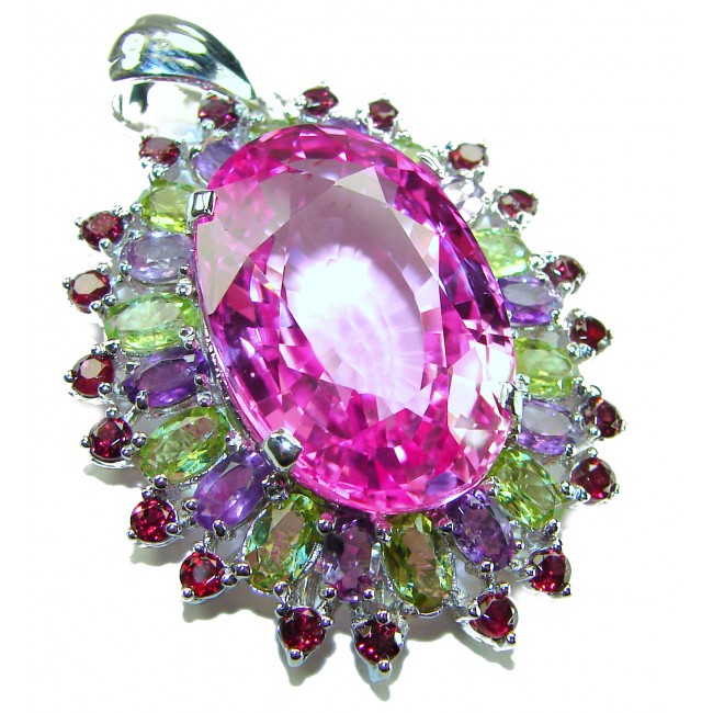 Royal Jewel - Large - Posh rose - 33.5 CARAT Pink Sapphire .925 Sterling Silver handmade Pendant