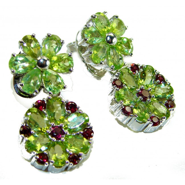 Mint Whisper - Great Masterpiece 32.2 carat genuine Peridot .925 Sterling Silver handmade Statement earrings