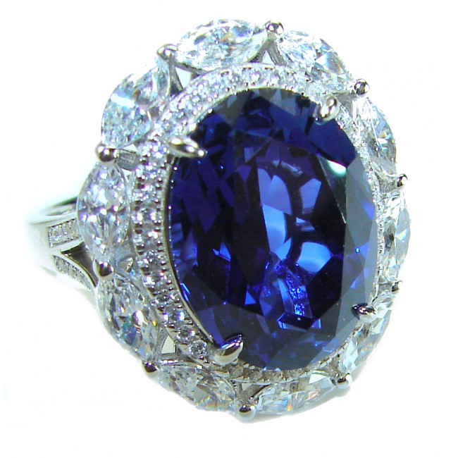 Precious Design oval cut 24.9 CARAT Tanzanite .925 Sterling Silver Statement Ring s. 8 1/4