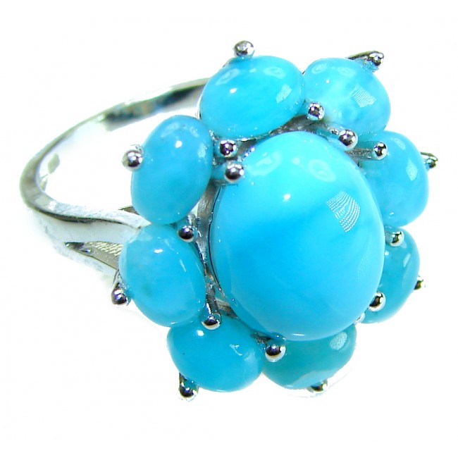 Caribbean Beauty 12.5 carat Genuine Blue Larimar .925 Sterling Silver handmade ring size 7