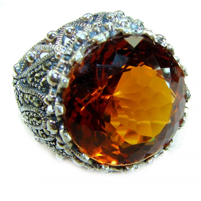 Massive 41.8 carat Orange Garnet .925 Sterling Silver handcrafted Large ring size 8