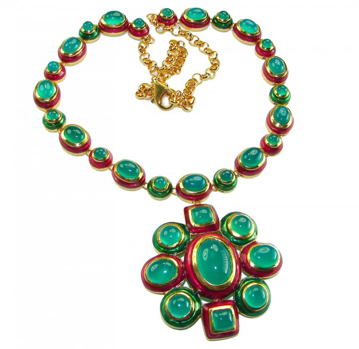 Authentic 155.8 carat Jade red Enamel .925 Sterling Silver dipped in real 18K Gold over handcrafted necklace - video