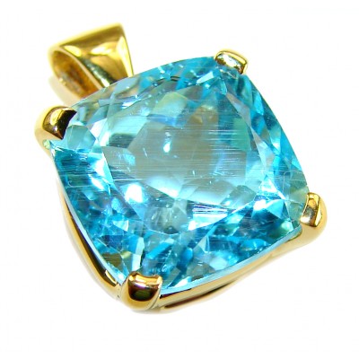 Atlantica cushion cut 10.9 carat Swiss Blue Topaz 18K Gold over .925 Sterling Silver Handcrafted Pendant