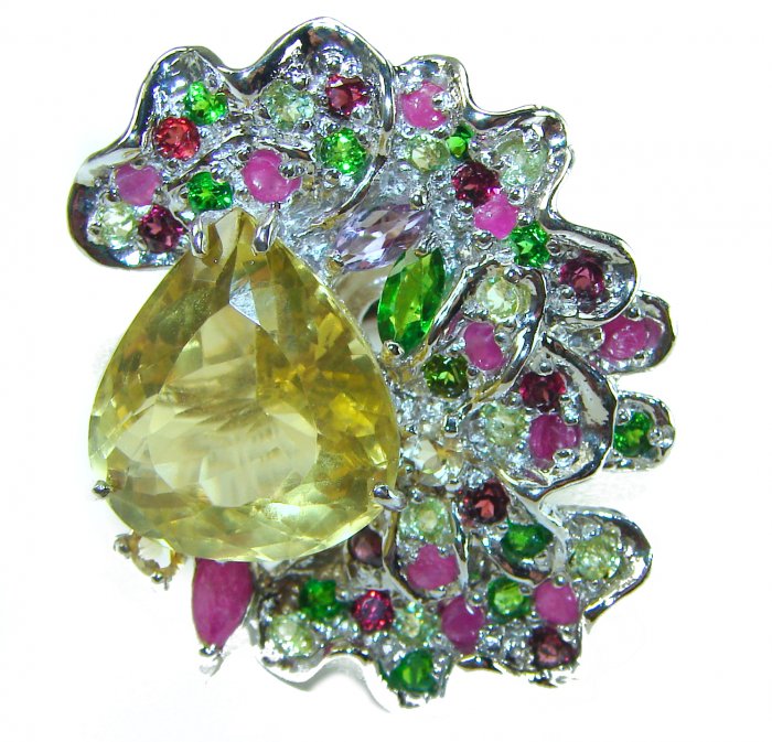 Allure 42.5 carat Citrine .925 Sterling Silver Handcrafted Huge Ring size 8 - video