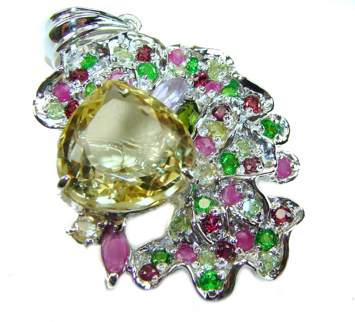 Vintage Design 12.4 CARAT authentic Amethyst 14K Gold over .925 Sterling Silver handcrafted Pendant