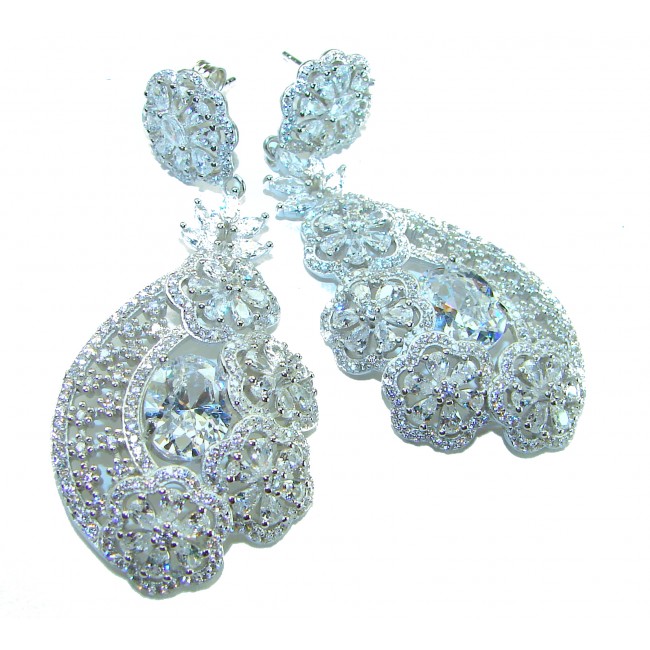 Special design! Opera - Precious - 31.8 carat White Sapphire .925 Sterling Silver handcrafted Statement earrings