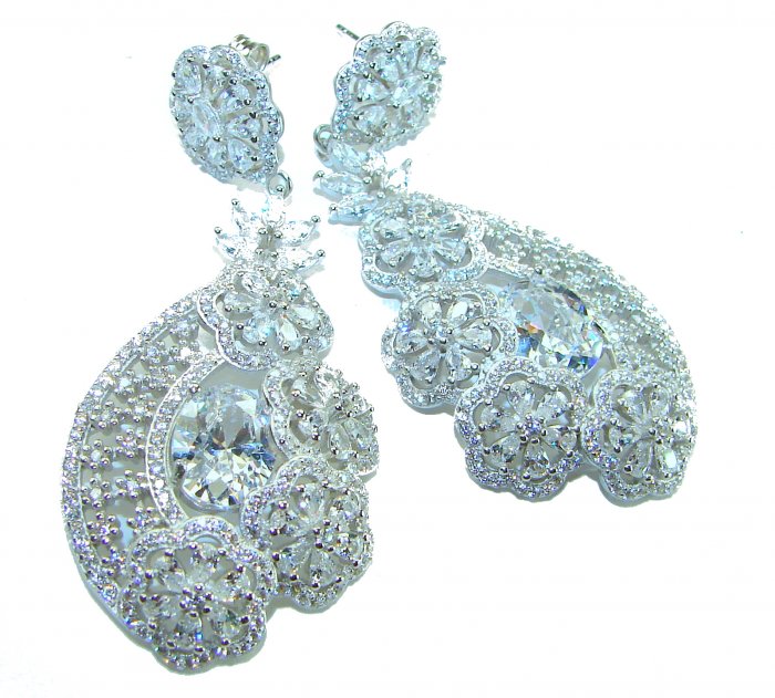 Special design! Opera - Precious - 31.8 carat White Sapphire .925 Sterling Silver handcrafted Statement earrings - video