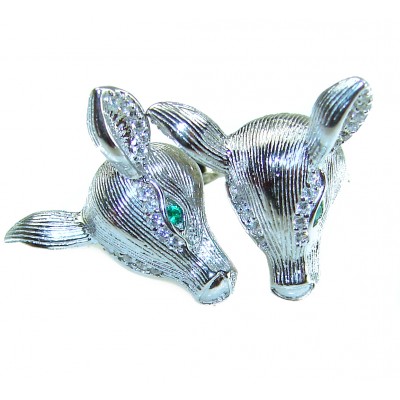 Deer'S Head 0.7 carat Emerald .925 Sterling Silver handmade Statement earrings