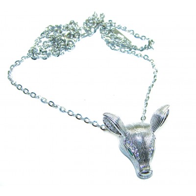 Deer'S Head 0.7 carat Emerald .925 Sterling Silver handmade Statement necklace