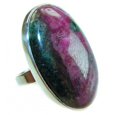 Authentic Ruby in Zoisite .925 Sterling Silver handmade Cocktail Ring s. 8 adjustable
