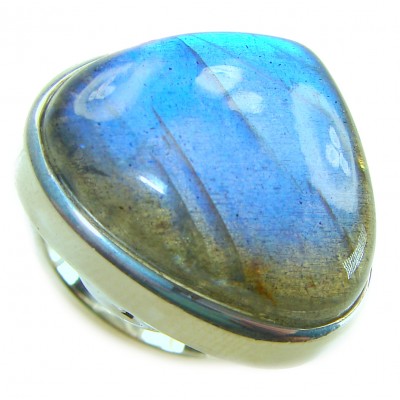 Shimmering Natural Labradorite .925 Sterling Silver handcrafted Large ring size 8 adjustable