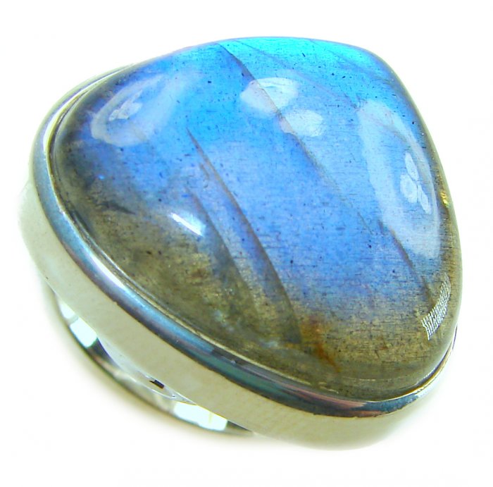 Shimmering Natural Labradorite .925 Sterling Silver handcrafted Large ring size 8 adjustable - video