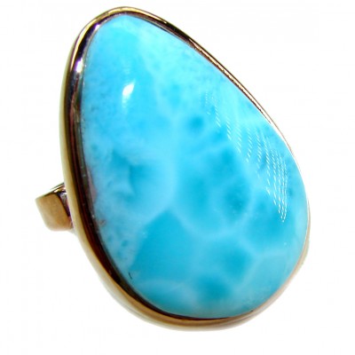 Blue Perfection AUTHENTIC Larimar 18K ROSE Gold over .925 Sterling Silver handmade Large ring size 8 adjustable