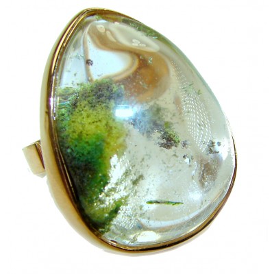 Magic genuine Phantom Quartz 18K Gold over .925 Sterling Silver handmade Cocktail Ring s. 6 adjustable