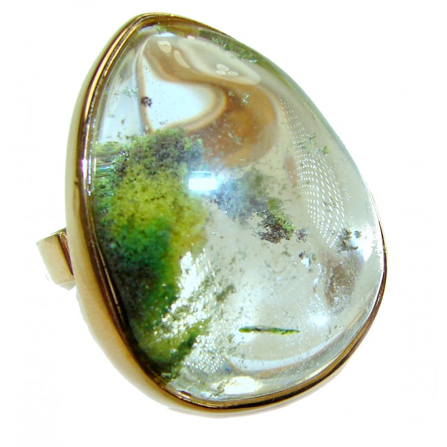 Magic genuine Phantom Quartz 18K Gold over .925 Sterling Silver handmade Cocktail Ring s. 6 adjustable