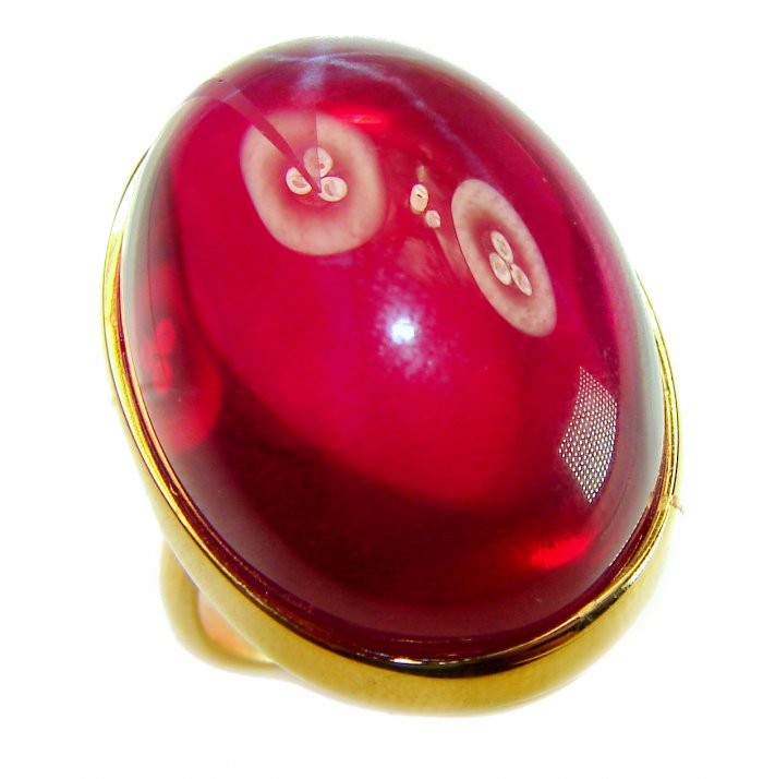 Bella Rosa Genuine 46.5 CARAT Star Ruby .925 Sterling Silver dipped in 18K Gold ovrLarge Statement Ring size 8 - video