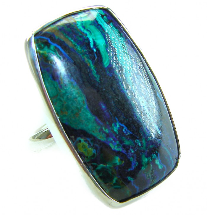 Great quality Parrot's Wings Chrysocolla .925 Sterling Silver handcrafted Ring size 7 adjustable