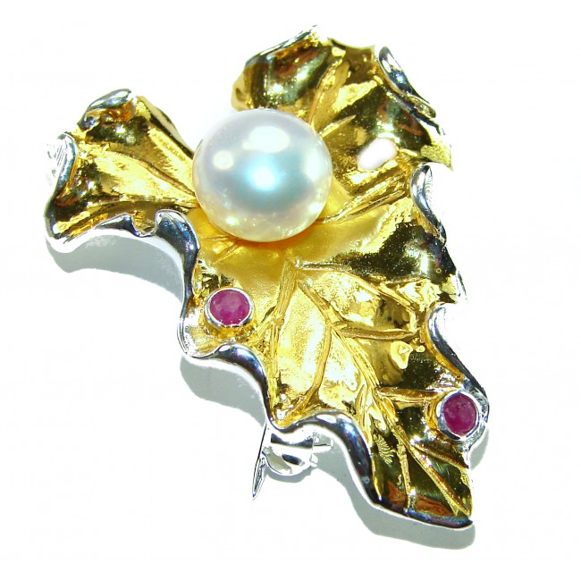Natural Leaf Pearl 14K Gold over .925 Sterling Silver handmade